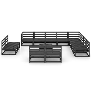 vidaXL 13 Piece Garden Lounge Set Black Solid Pinewood