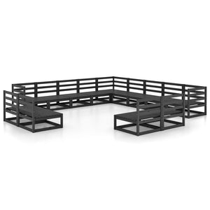 vidaXL 13 Piece Garden Lounge Set Black Solid Pinewood