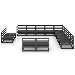 vidaXL 13 Piece Garden Lounge Set Black Solid Pinewood