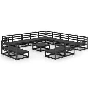 vidaXL 14 Piece Garden Lounge Set Black Solid Pinewood