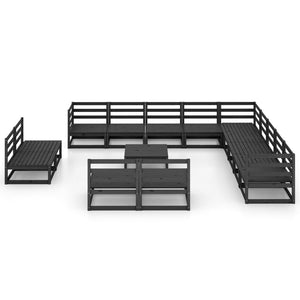 vidaXL 14 Piece Garden Lounge Set Black Solid Pinewood