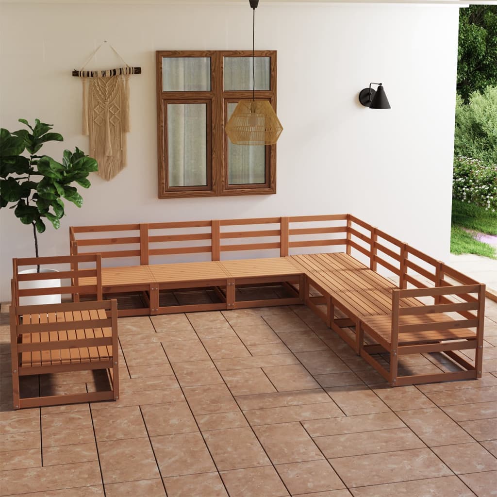 vidaXL 9 Piece Garden Lounge Set Honey Brown Solid Pinewood