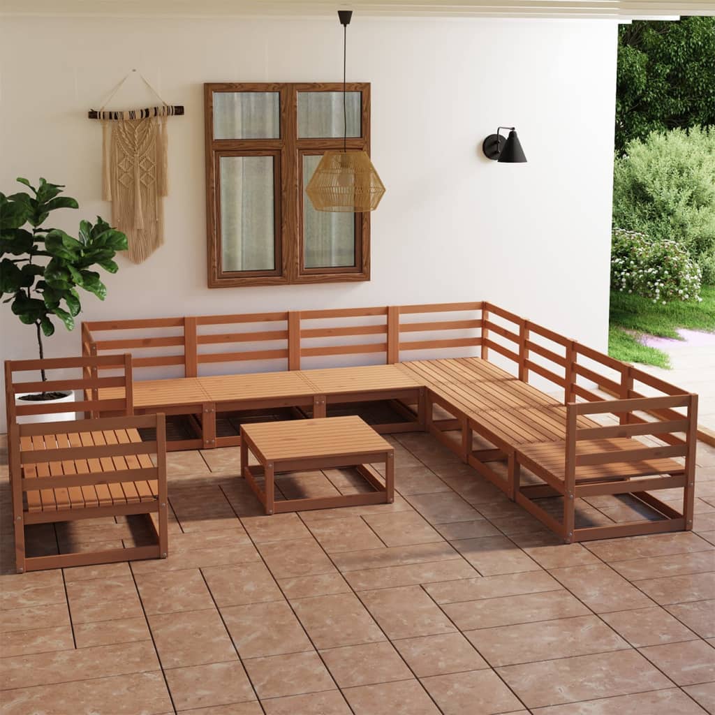 vidaXL 10 Piece Garden Lounge Set Honey Brown Solid Pinewood