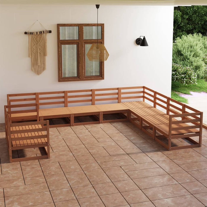 vidaXL 10 Piece Garden Lounge Set Honey Brown Solid Pinewood