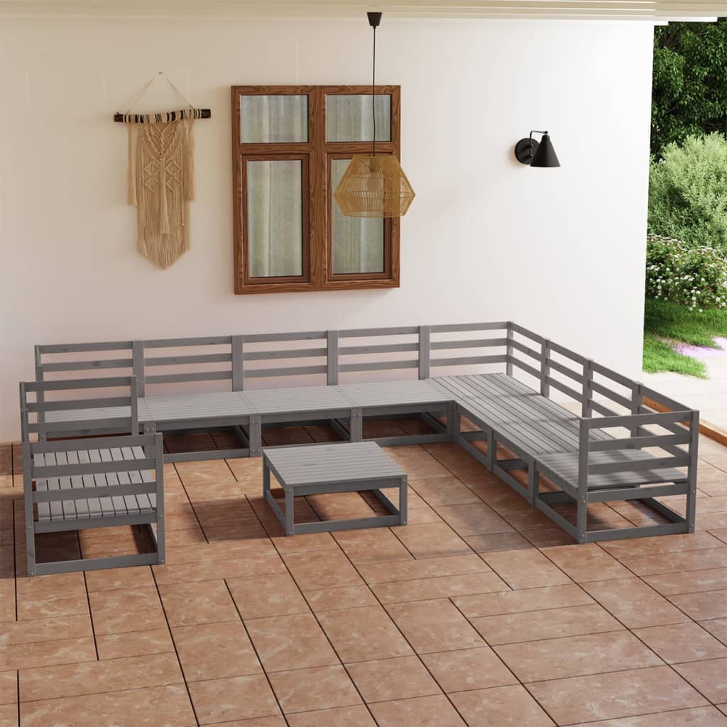 vidaXL 11 Piece Garden Lounge Set Grey Solid Pinewood