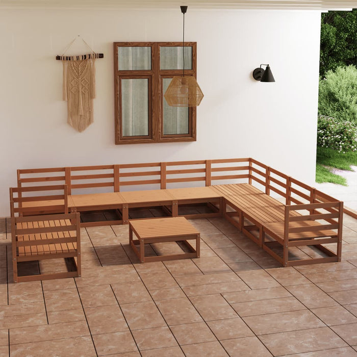 vidaXL 11 Piece Garden Lounge Set Honey Brown Solid Pinewood