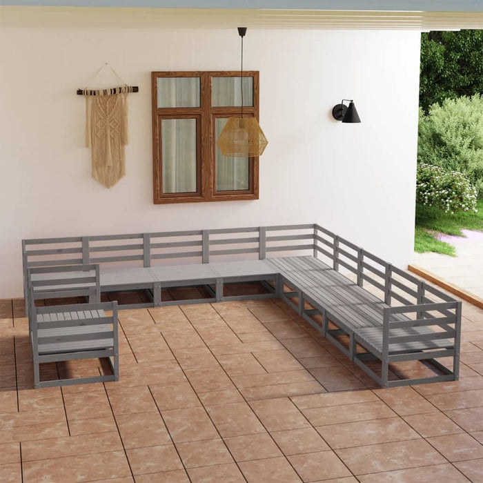 vidaXL 11 Piece Garden Lounge Set Grey Solid Pinewood