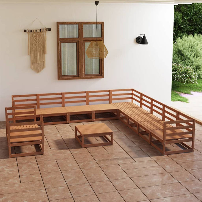 vidaXL 12 Piece Garden Lounge Set Honey Brown Solid Pinewood