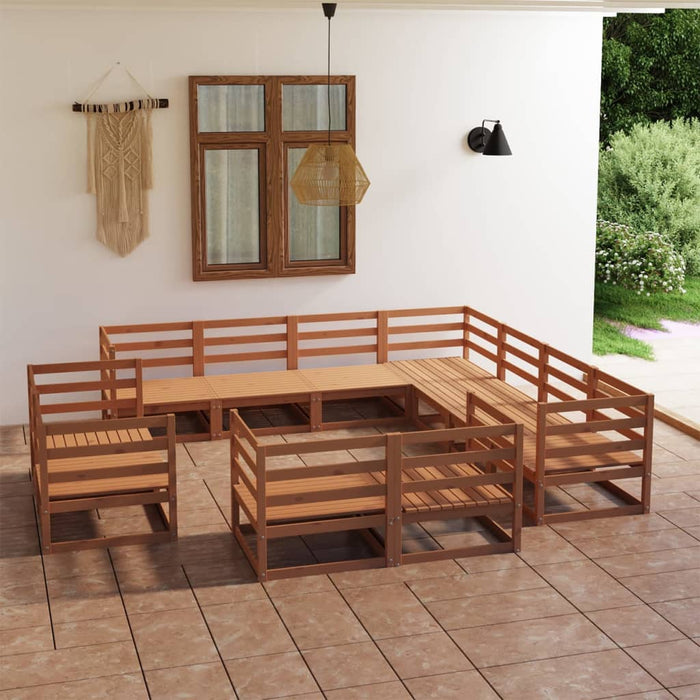 vidaXL 11 Piece Garden Lounge Set Honey Brown Solid Pinewood