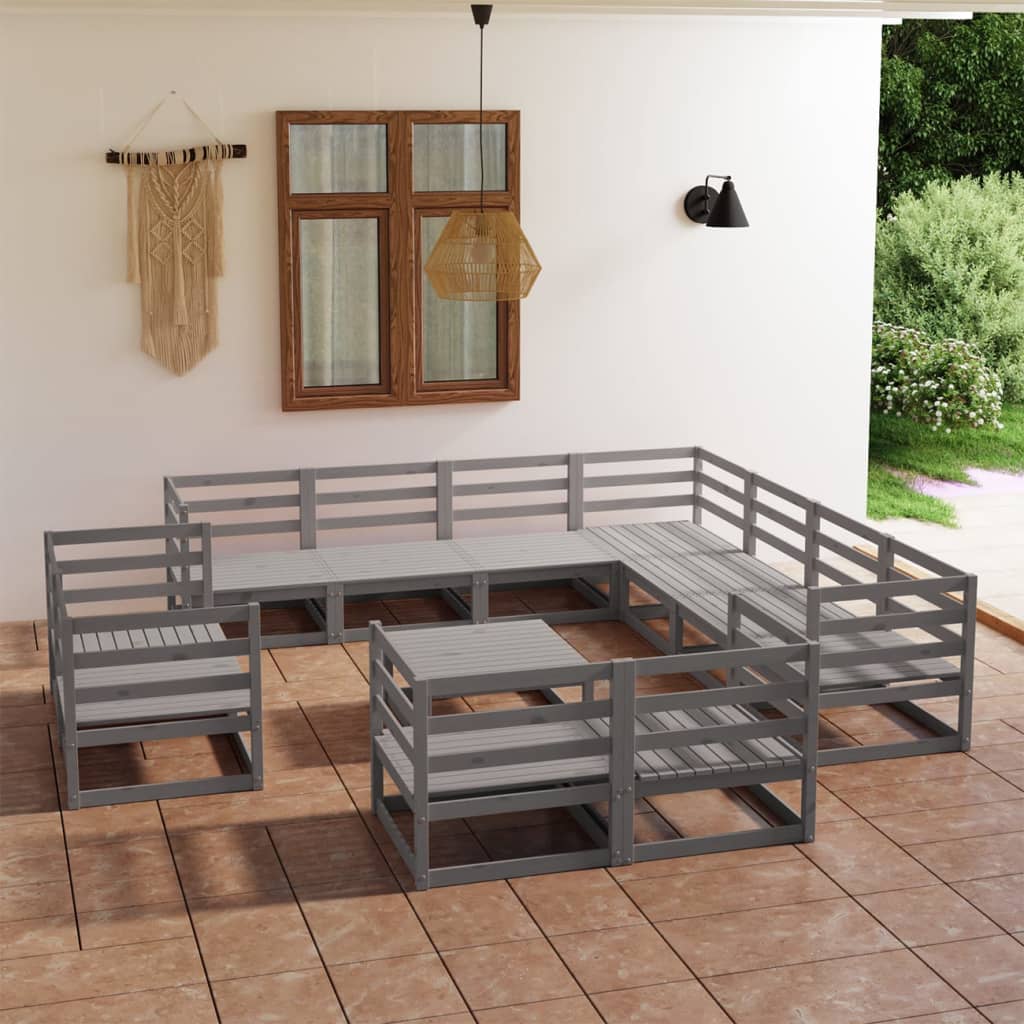 vidaXL 12 Piece Garden Lounge Set Grey Solid Pinewood