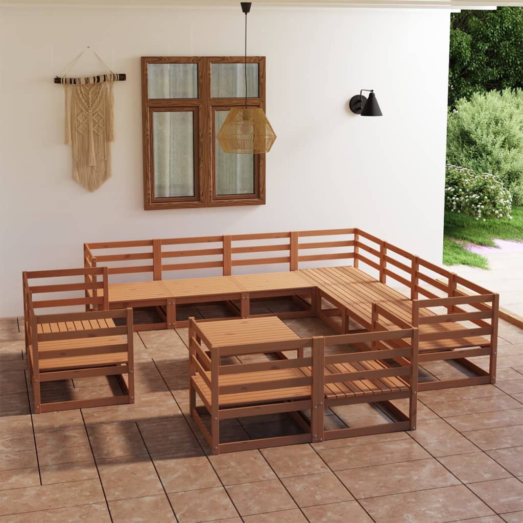 vidaXL 12 Piece Garden Lounge Set Honey Brown Solid Pinewood