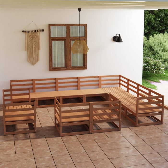 vidaXL 12 Piece Garden Lounge Set Honey Brown Solid Pinewood