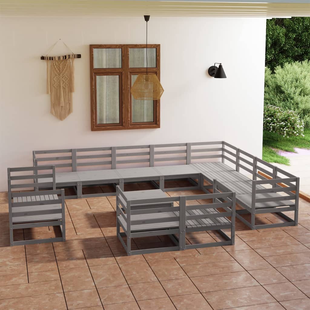 vidaXL 13 Piece Garden Lounge Set Grey Solid Pinewood