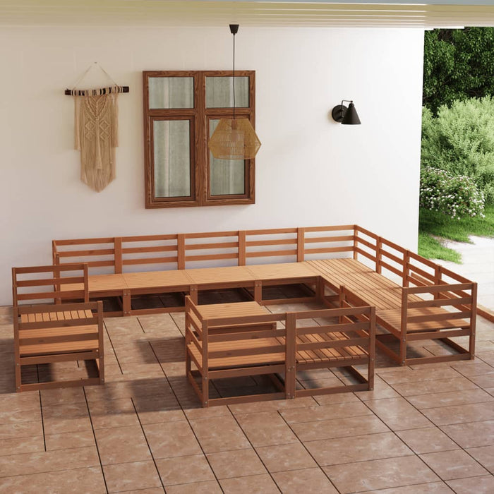 vidaXL 13 Piece Garden Lounge Set Honey Brown Solid Pinewood