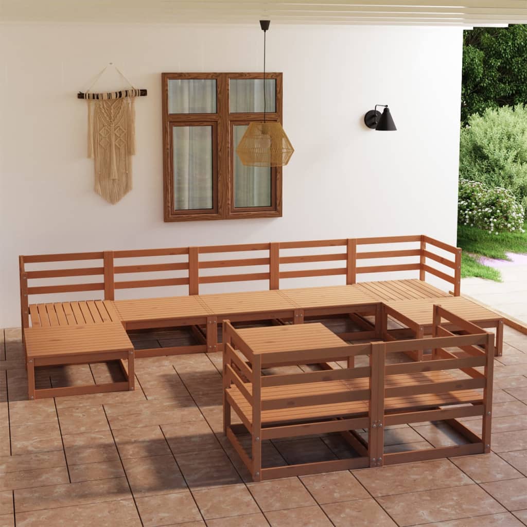 vidaXL 10 Piece Garden Lounge Set Honey Brown Solid Pinewood