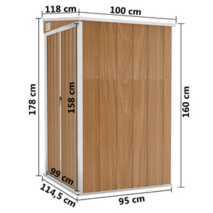 vidaXL Wall-mounted Garden Shed Brown 118x100x178 cm Galvanised Steel