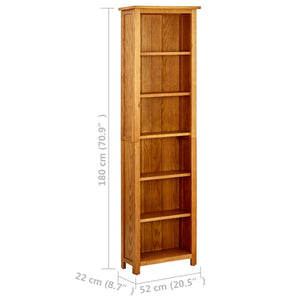 vidaXL 6-Tier Bookcase 52x22x180 cm Solid Oak Wood