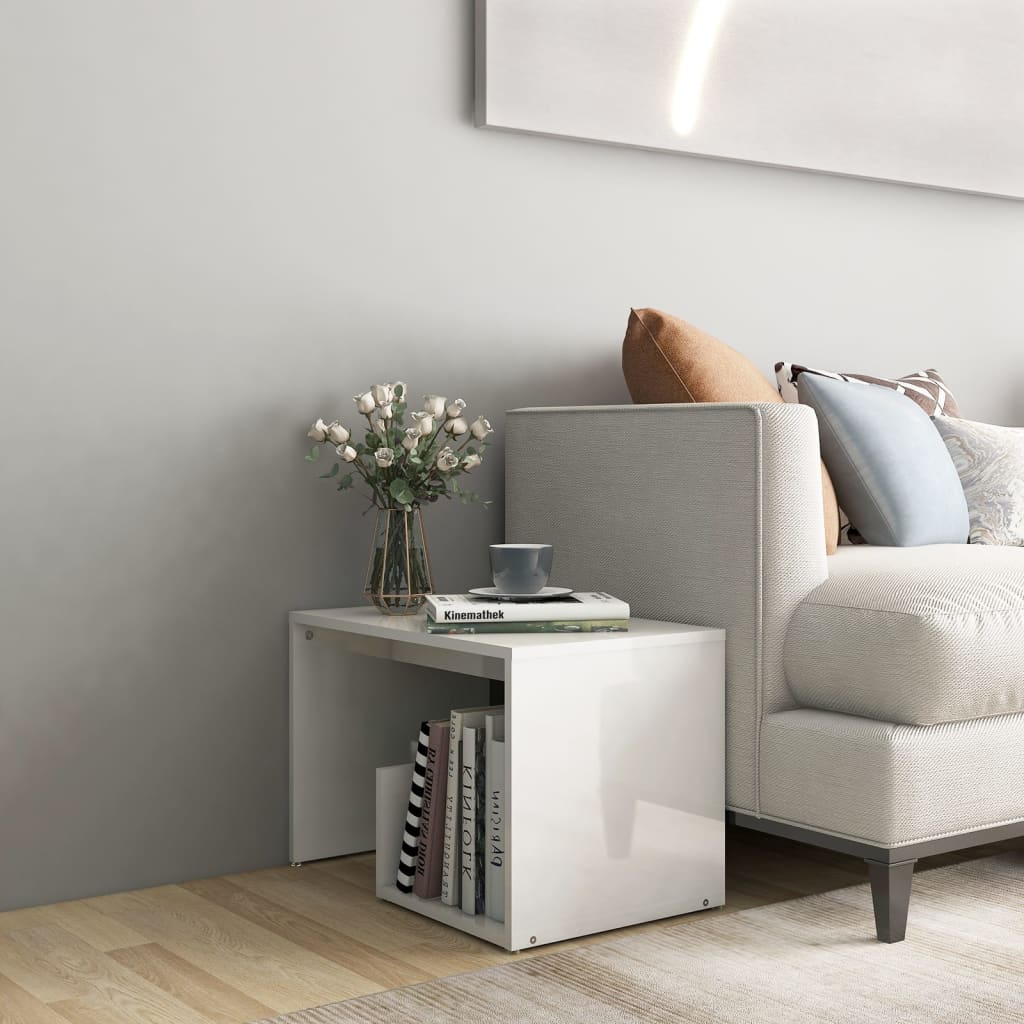 vidaXL Side Table High Gloss White 59x36x38 cm Engineered Wood