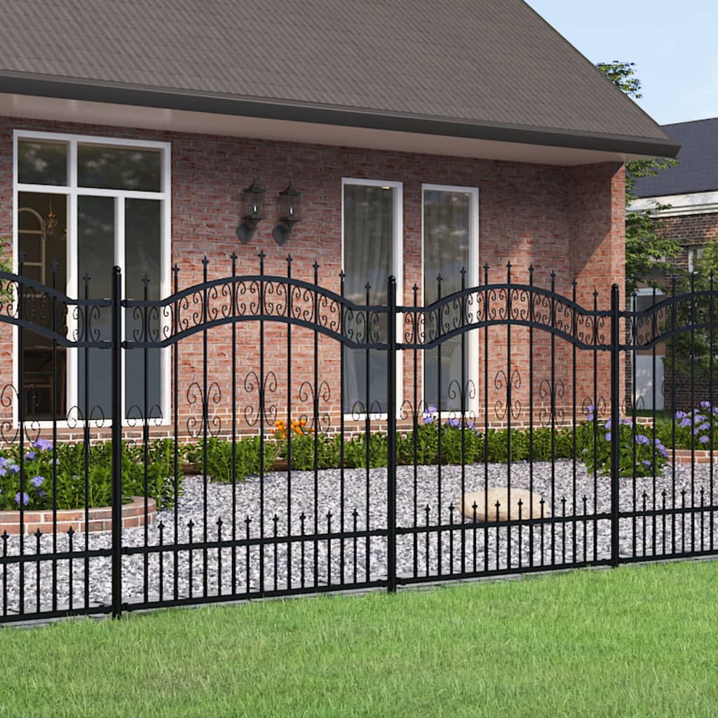 vidaXL Garden Fence with Spear Top Black 165 cm Powder-coated Steel