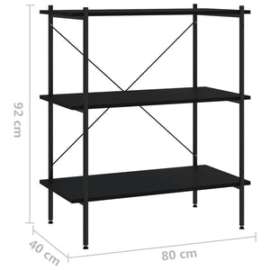 vidaXL 3-Tier Shelving Unit Black 80x40x92 cm