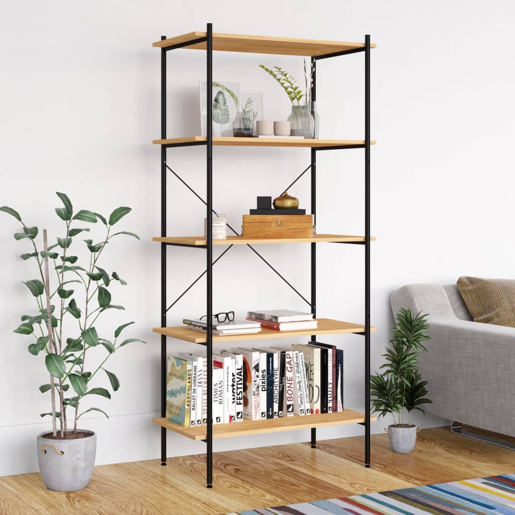 vidaXL 5-Tier Shelving Unit Black and Oak 80x40x163 cm