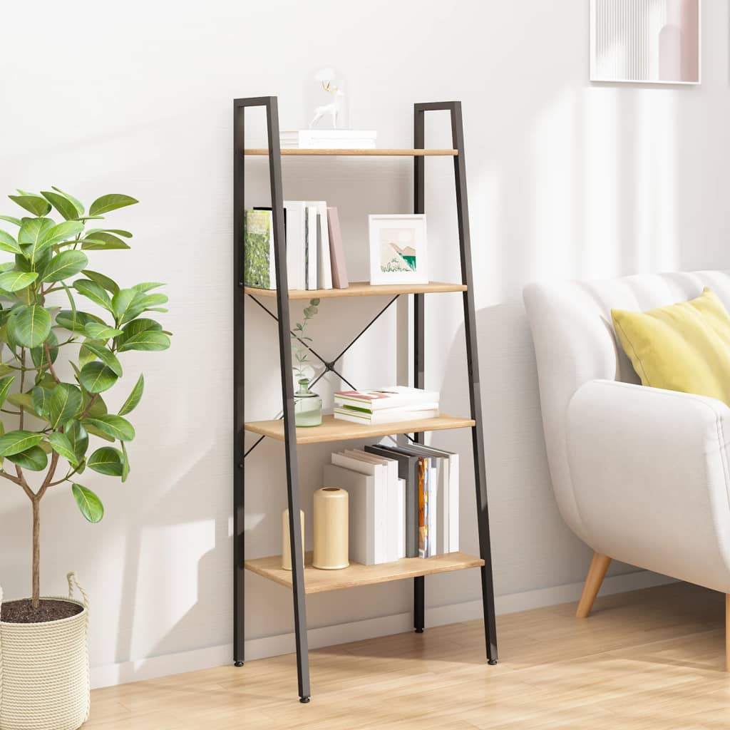 vidaXL 4-Tier Standing Shelf Light Brown and Black 56x35x140 cm