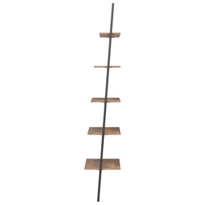 vidaXL 5-Tier Leaning Shelf Dark Brown and Black 64x34x185.5 cm