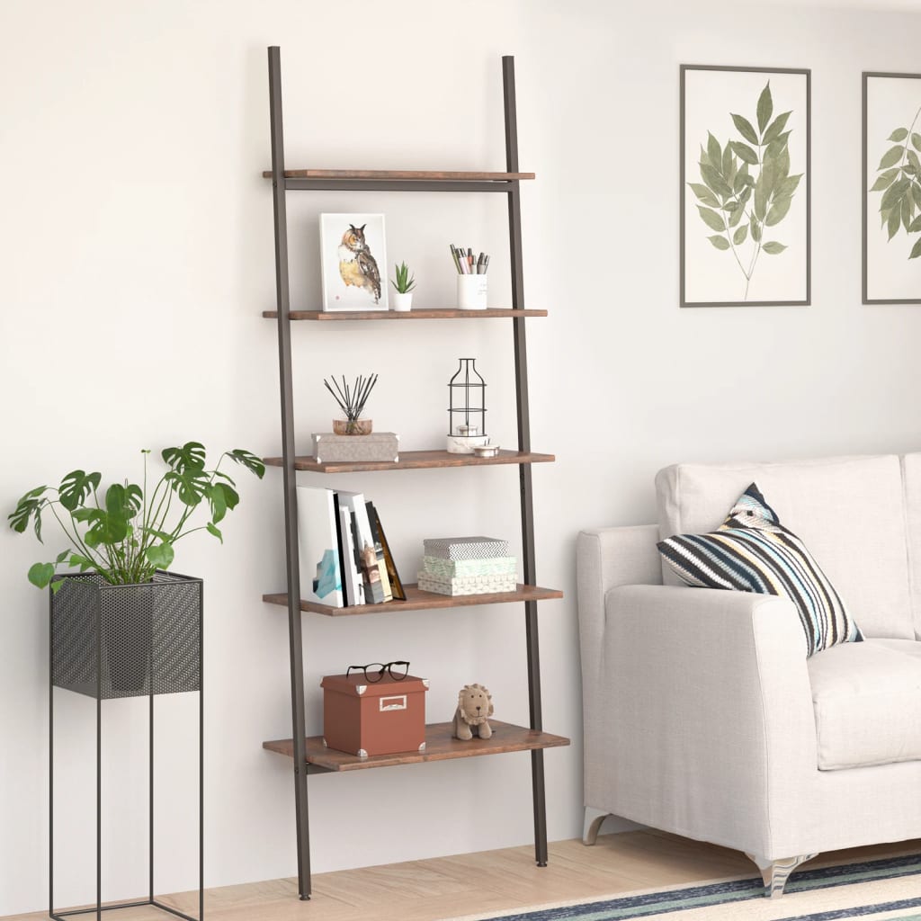 vidaXL 5-Tier Leaning Shelf Dark Brown and Black 64x34x185.5 cm