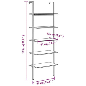 vidaXL 5-Tier Leaning Shelf Light Brown and Black 64x35x185 cm