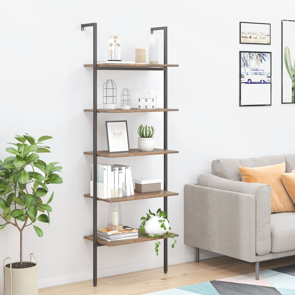 vidaXL 5-Tier Leaning Shelf Dark Brown and Black 64x35x185 cm