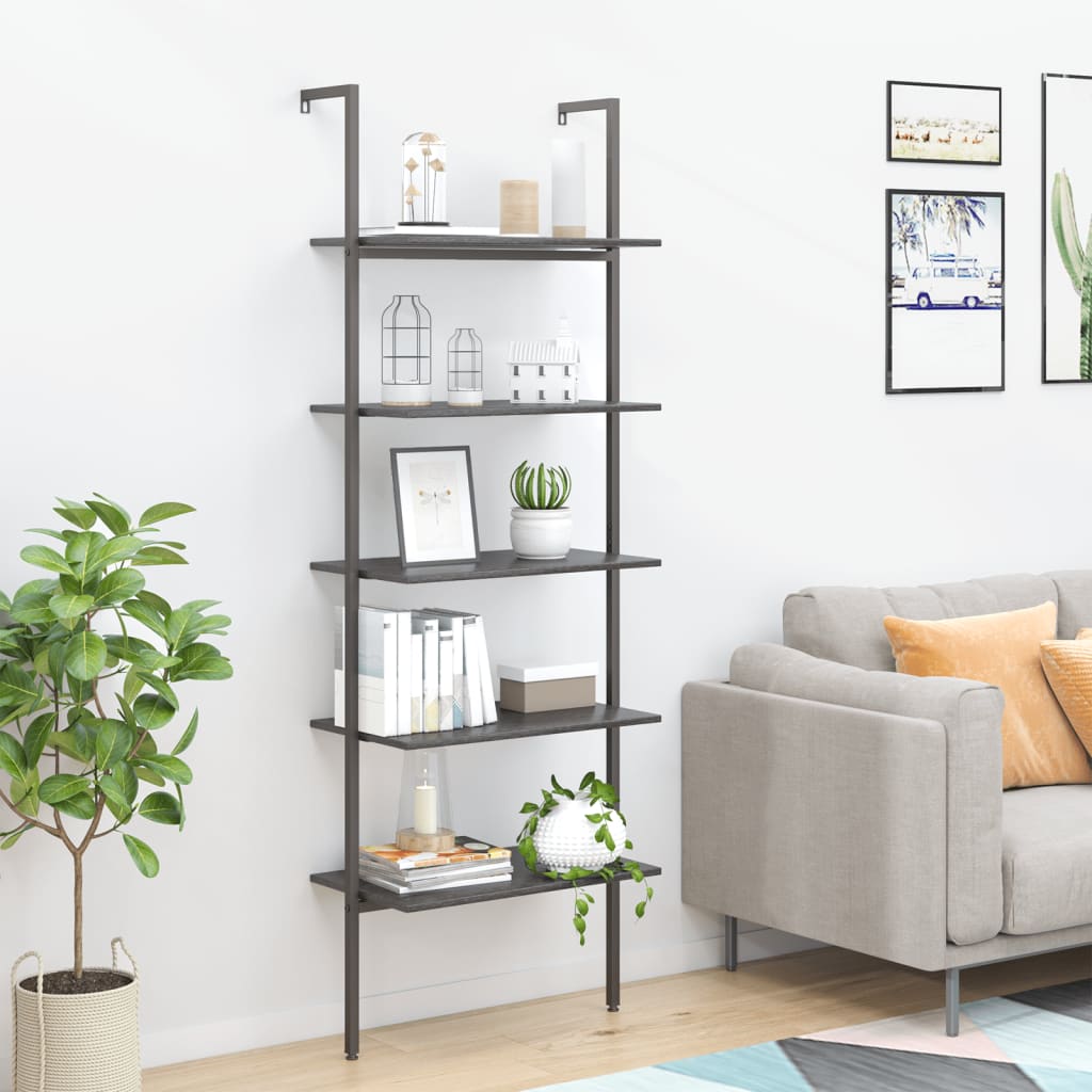 vidaXL 5-Tier Leaning Shelf Black 64x35x185 cm