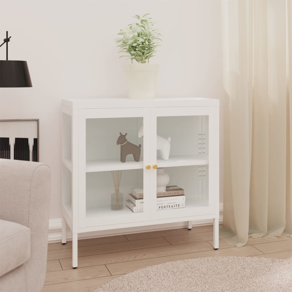 vidaXL Sideboard White 70x35x70 cm Steel and Glass