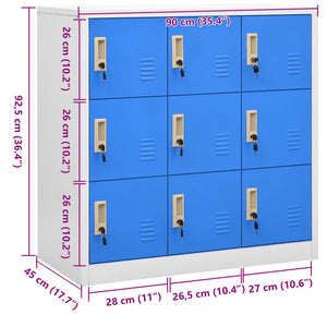 vidaXL Locker Cabinet Light Grey and Blue 90x45x92.5 cm Steel