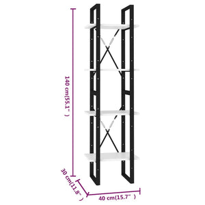 vidaXL 4-Tier Book Cabinet White 40x30x140 cm Engineered Wood