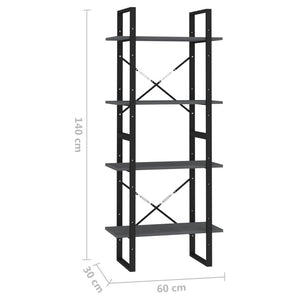 vidaXL 4-Tier Book Cabinet Grey 60x30x140 cm Solid Pine Wood