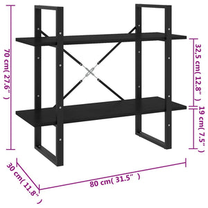 vidaXL 2-Tier Book Cabinet Black 80x30x70 cm Solid Pine Wood