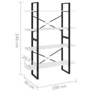 vidaXL 4-Tier Book Cabinet White 100x30x140 cm Engineered Wood