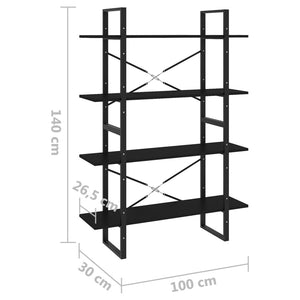 vidaXL 4-Tier Book Cabinet Black 100x30x140 cm Engineered Wood