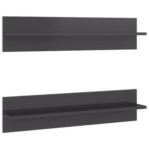 vidaXL Wall Shelf 2 pcs High Gloss Grey 80x11.5x18 cm Engineered Wood