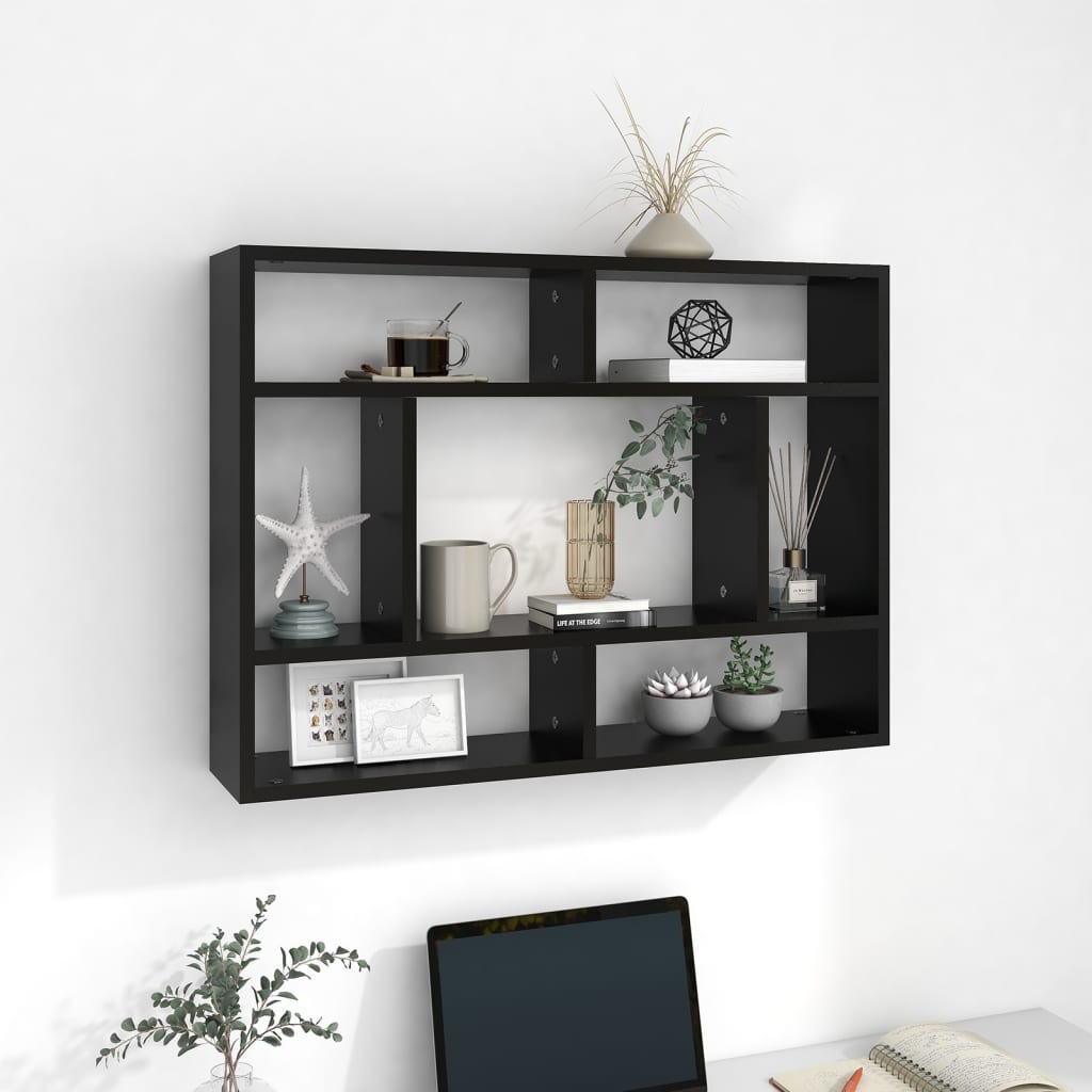 vidaXL Wall Shelf Black 75x16x55 cm Engineered Wood