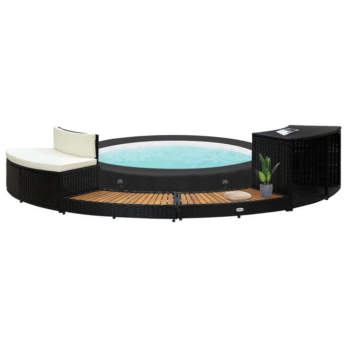 vidaXL Spa Surround Black Poly Rattan and Solid  Acacia Wood