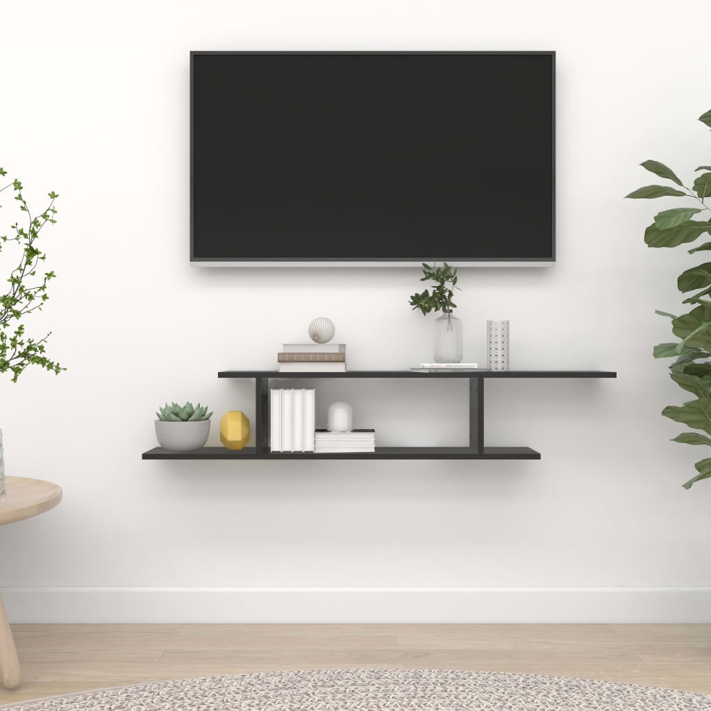 vidaXL Wall-Mounted TV Shelf Black 125x18x23 cm Engineered Wood