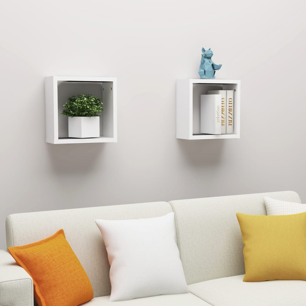 vidaXL Wall Cube Shelves 2 pcs White 30x15x30 cm