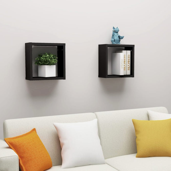 vidaXL Wall Cube Shelves 2 pcs Black 30x15x30 cm