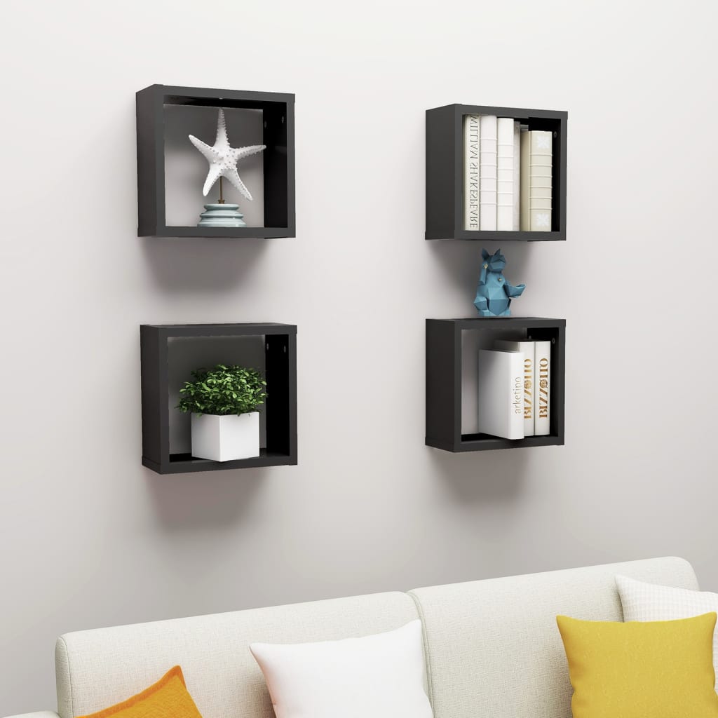 vidaXL Wall Cube Shelves 4 pcs Black 30x15x30 cm