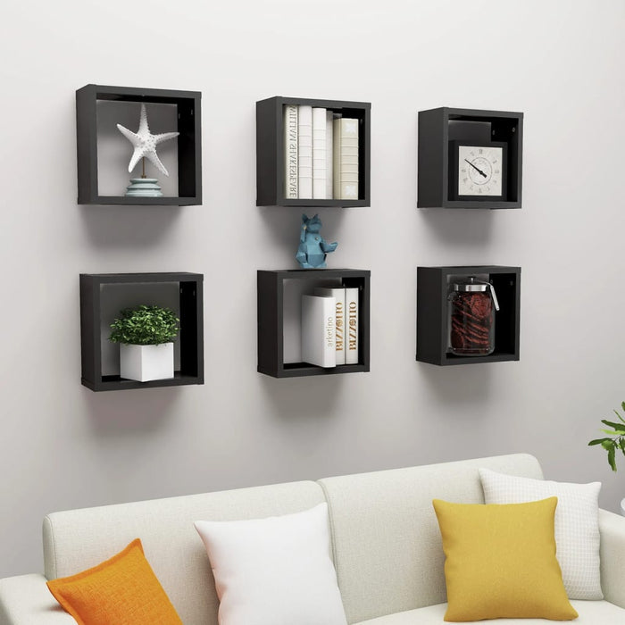 vidaXL Wall Cube Shelves 6 pcs Black 30x15x30 cm