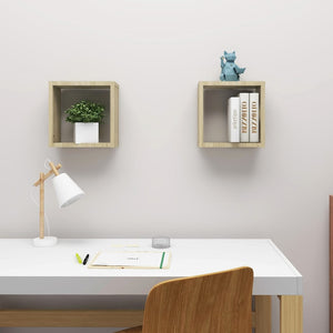 vidaXL Wall Cube Shelves 2 pcs Sonoma Oak 30x15x30 cm