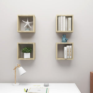 vidaXL Wall Cube Shelves 4 pcs Sonoma Oak 30x15x30 cm