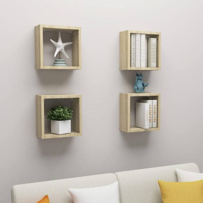 vidaXL Wall Cube Shelves 4 pcs Sonoma Oak 30x15x30 cm