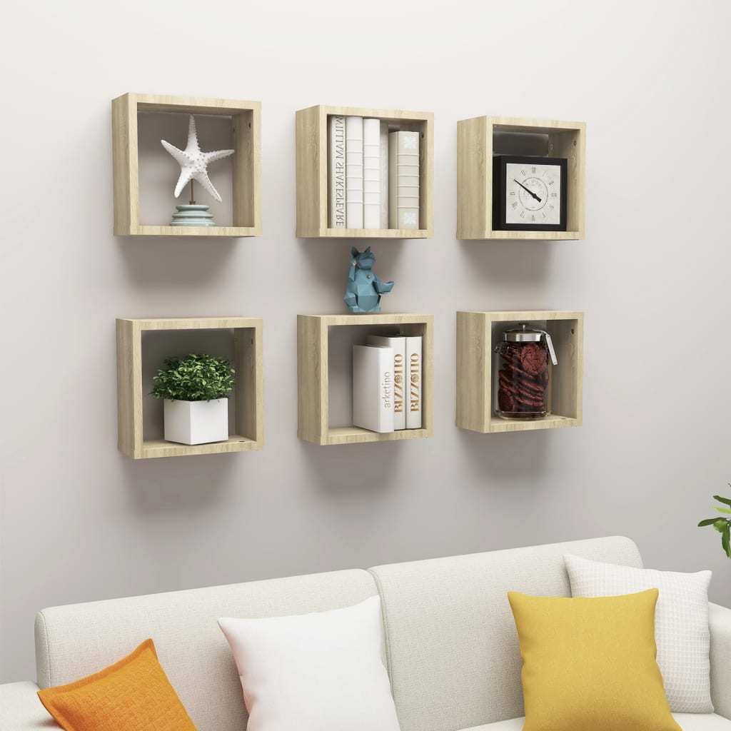 vidaXL Wall Cube Shelves 6 pcs Sonoma Oak 30x15x30 cm